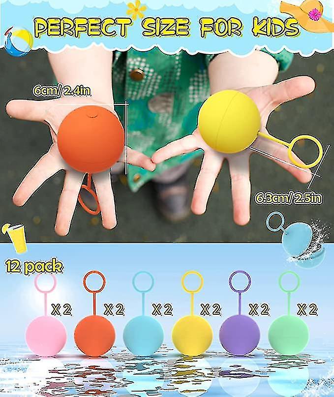 12pcs Reusable Water Balloons， Water Balloons Quick Fill， Silicone Refillable Water Splash Ball For Kids Adults