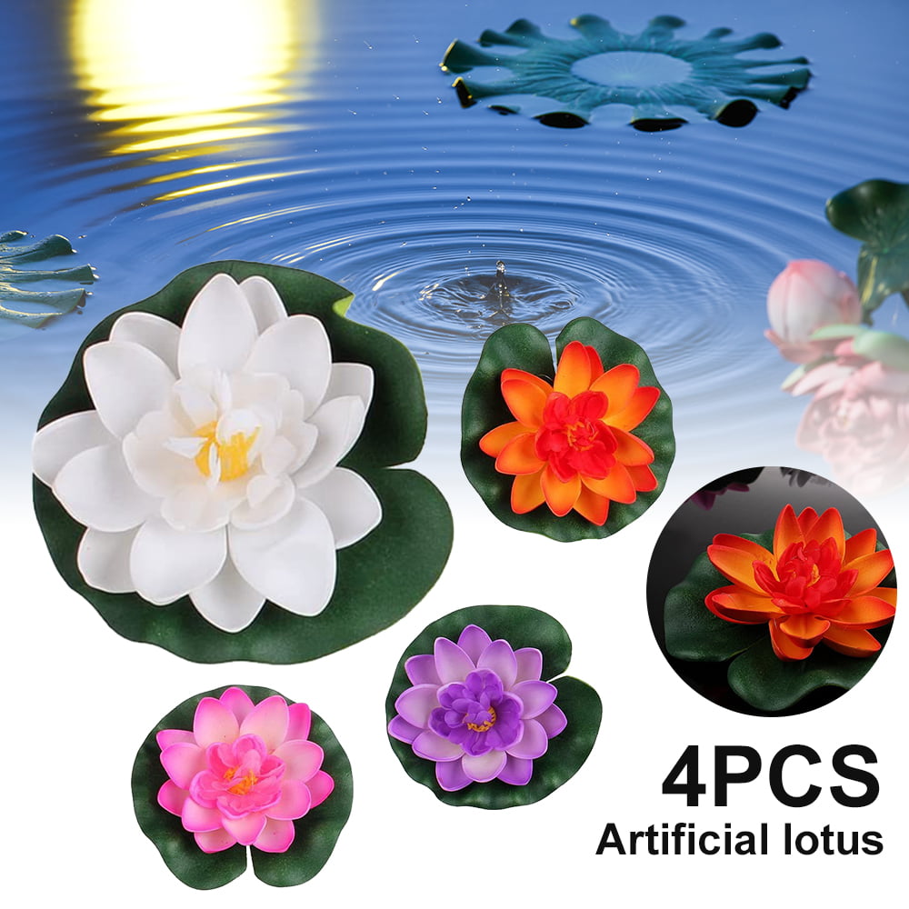 Willstar 4PCS Water Feature Artificial Floating Lotus Flowers， Pond Planter Realistic Water Lily Flower/Lotus Ornaments for Garden Pond Aquarium Fish Tank Decoration