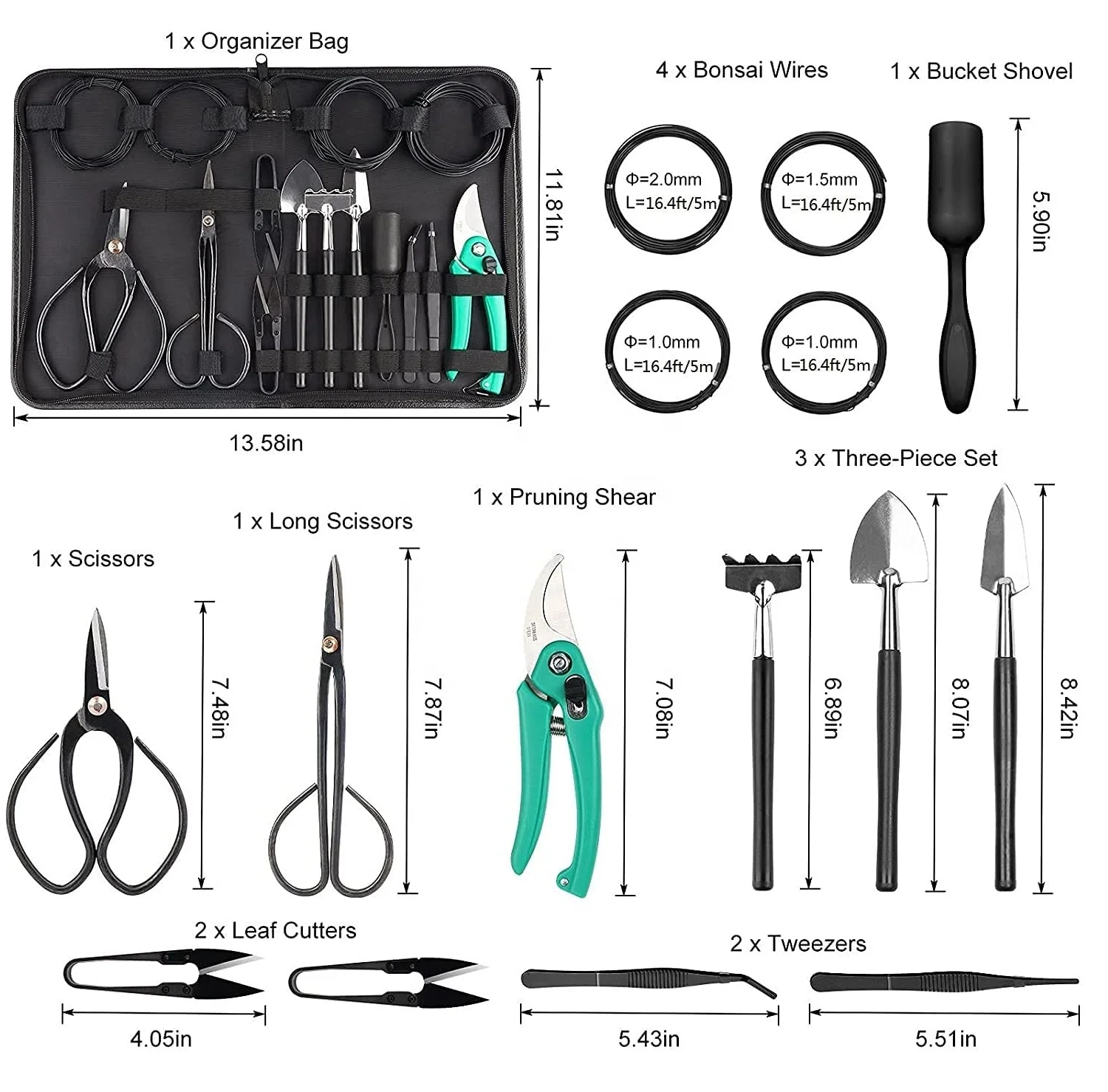 OEM Factory Price 16 Pieces Bonsai Tool Set Garden Hand Trimming Tools Scissors Set for Succulent Plant Tree Kit