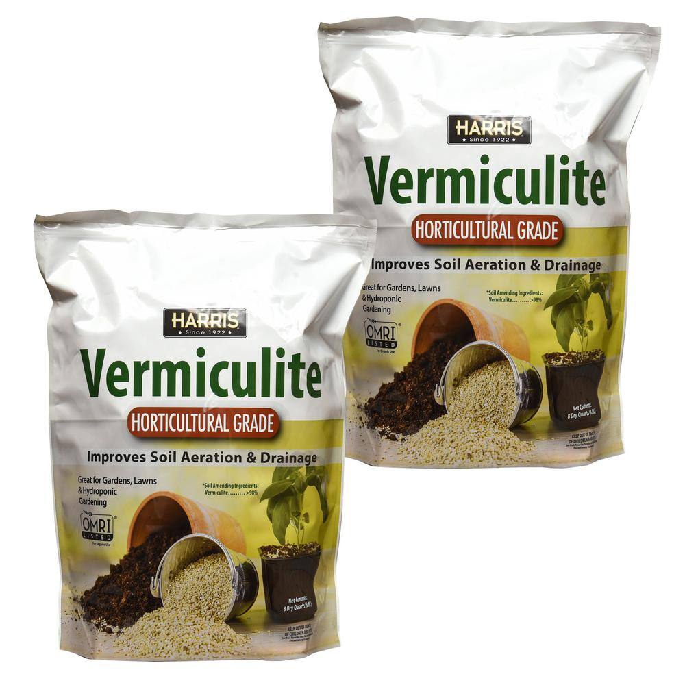 Harris 8 Qt. Premium Horticultural Vermiculite for Indoor Plants and Gardening (2-Pack) 2VERM8