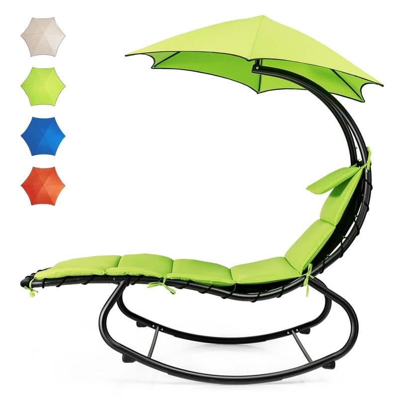 Full-Padded Hammock Chair Swing Patio Sun Lounger with Shade Canopy, Outdoor Chaise Lounge Hanging Chair for Pool Beach Deck