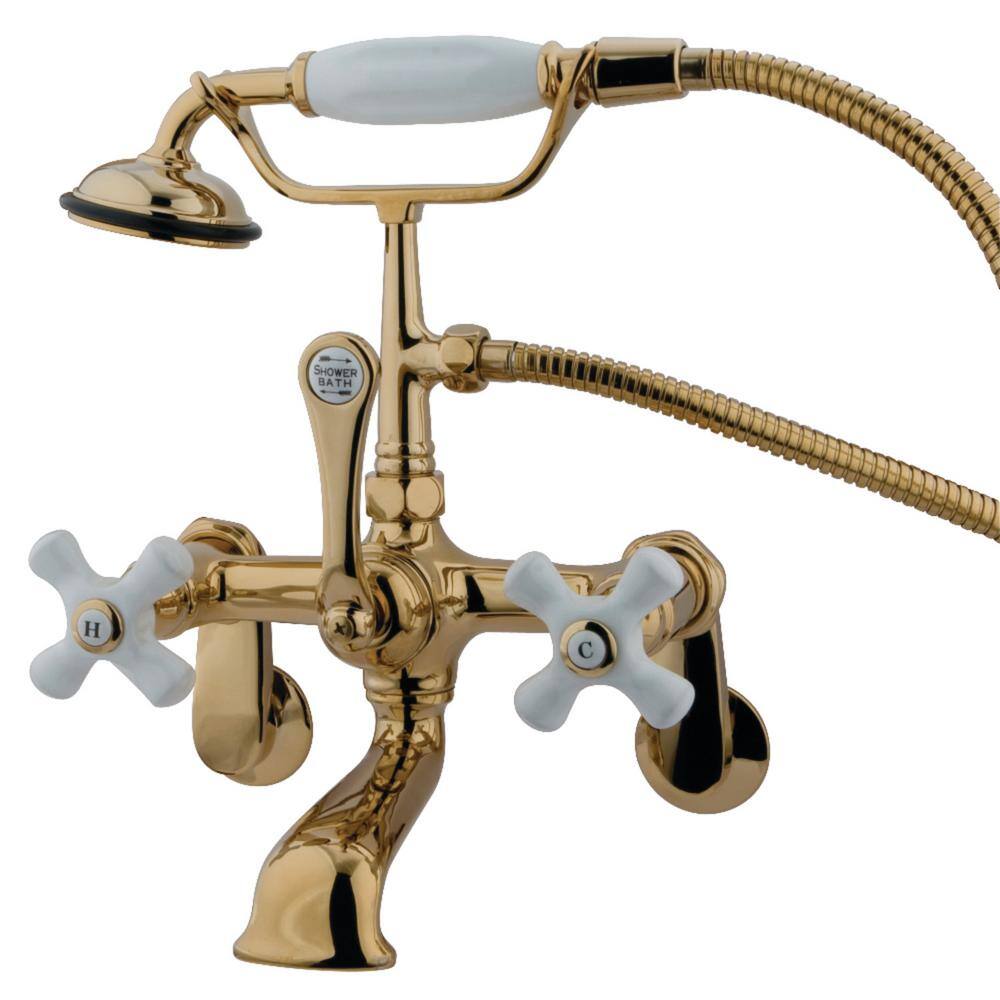 Kingston Brass Vintage Adjustable Center 3-Handle Claw Foot Tub Faucet with Handshower in Polished Brass HCC59T2