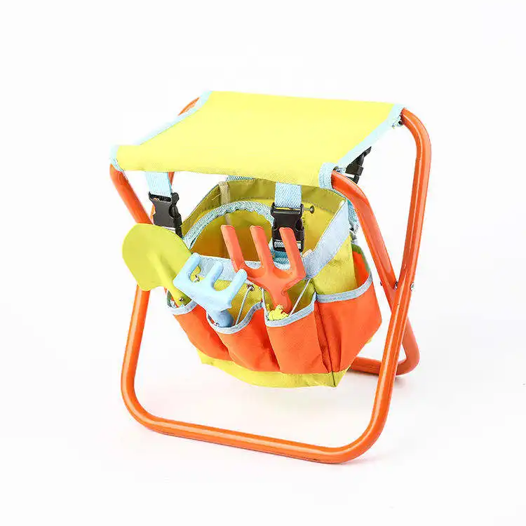 Mini kids gardening hand tool set with chair children gardening tools set with bag