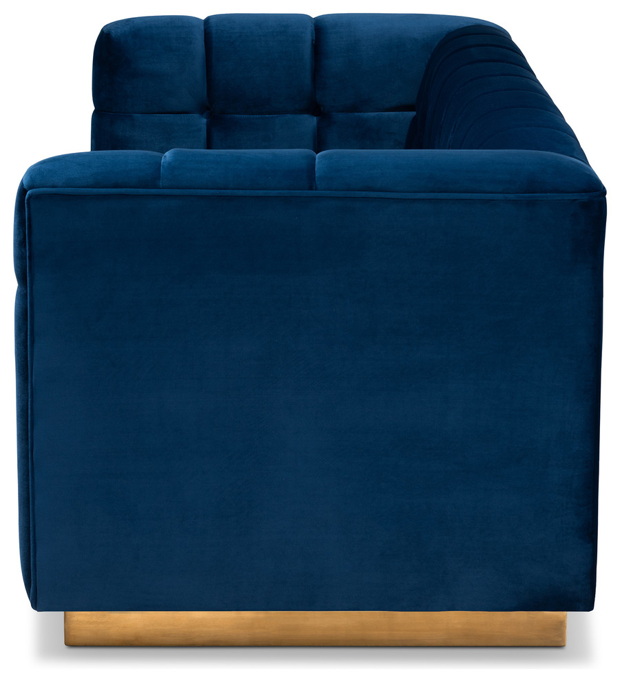 Joetta Glam and Luxe Navy Blue Velvet Fabric Upholstered Brushed Gold Sofa   Contemporary   Sofas   by Baxton Studio  Houzz