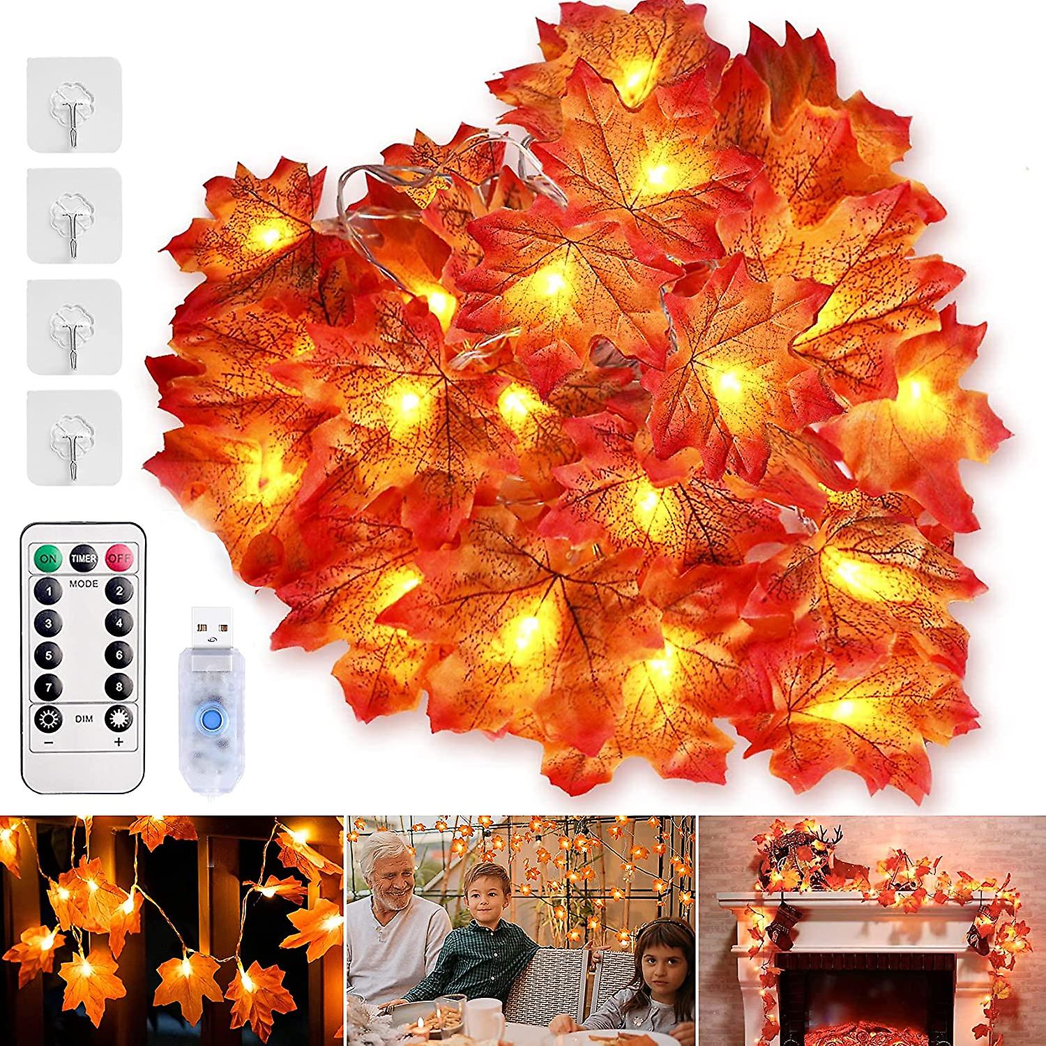 Night Light Autumn Garland， Autumn Maple Leaves Garland， 6m 40 Led String Lights， Maple Leaves String Lights Decoration Halloween Christmas Thanksgivi