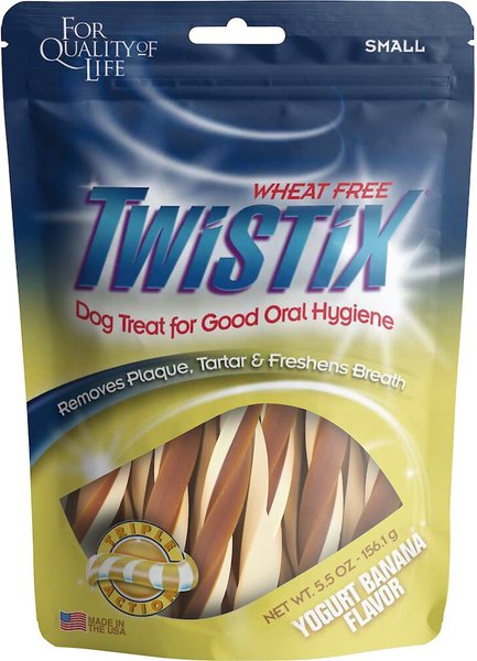 N-Bone Twistix Yogurt Banana Flavored Small Dental Dog Treats， 5.5-oz bag， Count Varies