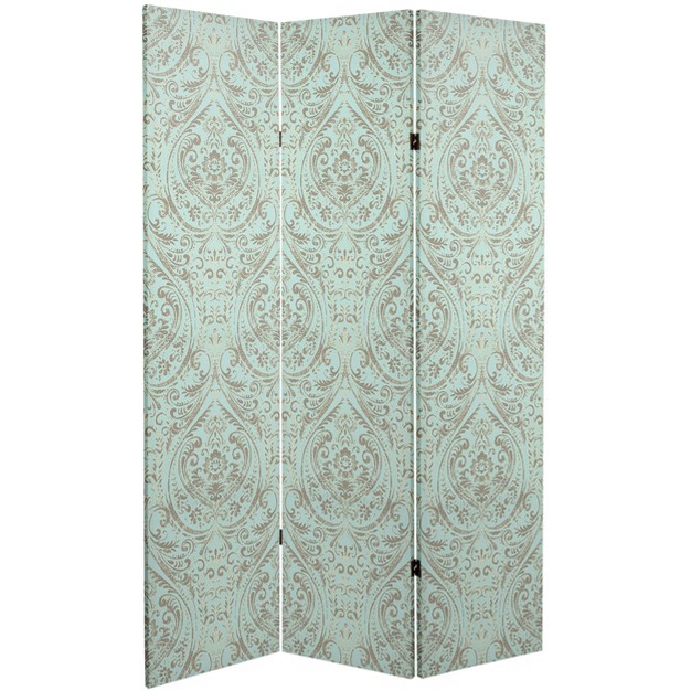 Double Sided Ocean Damask Canvas Room Divider Blue Oriental Furniture