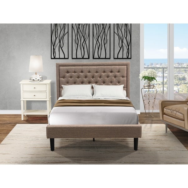 East West Furniture Bedroom Set - Bed Frame Dark Khaki Headboard with 1 Nightstand Bedroom - (End Table Finish Option) - - 33772194