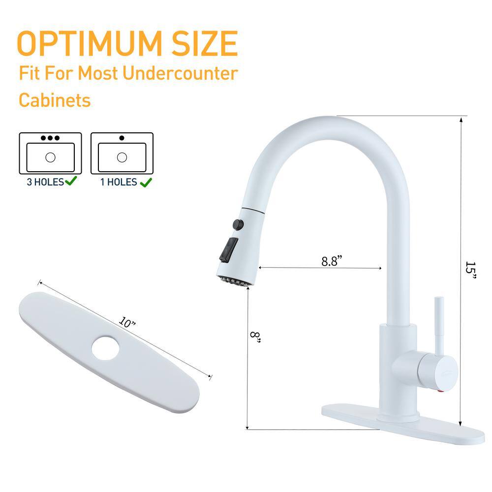 Boyel Living Modern 3-Spray Patterns 1.8 GPM Single Handle Pull Down Sprayer Kitchen Faucet with 10 in . L Deck Plate in Matte White BL-PB1020B-W