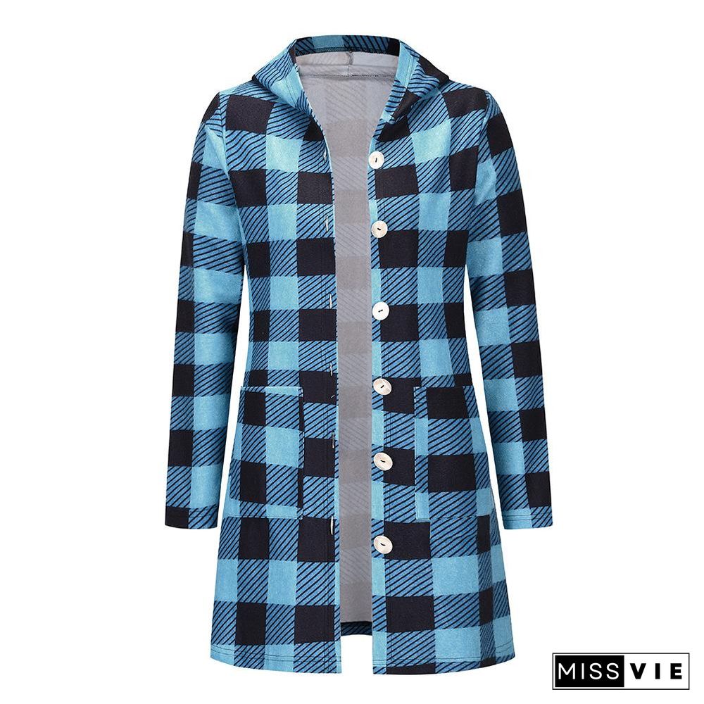 Casual Outerwear Female Plaid Jacket Long Hoodie Women Autumn Winter Coat Long Sleeve Chaqueta Lady Jackets Coats