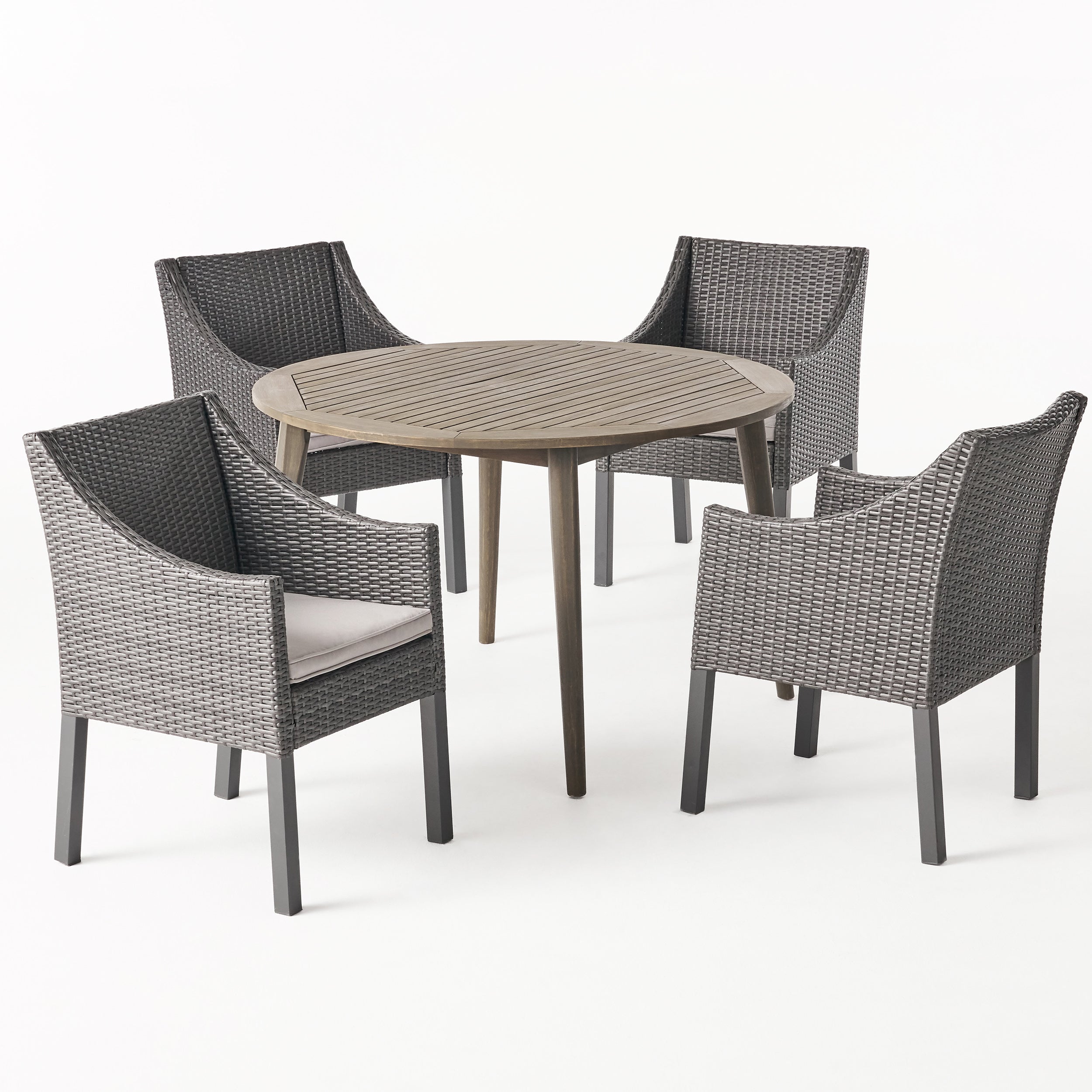 Shipp Outdoor 5 Piece Wood and Wicker Dining Set