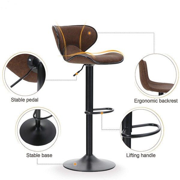 2PCS Metal Bar Stools Swivel Barstools with Back Support Adjustable Counter Height Modern Pu LeatherDining Chairs Set