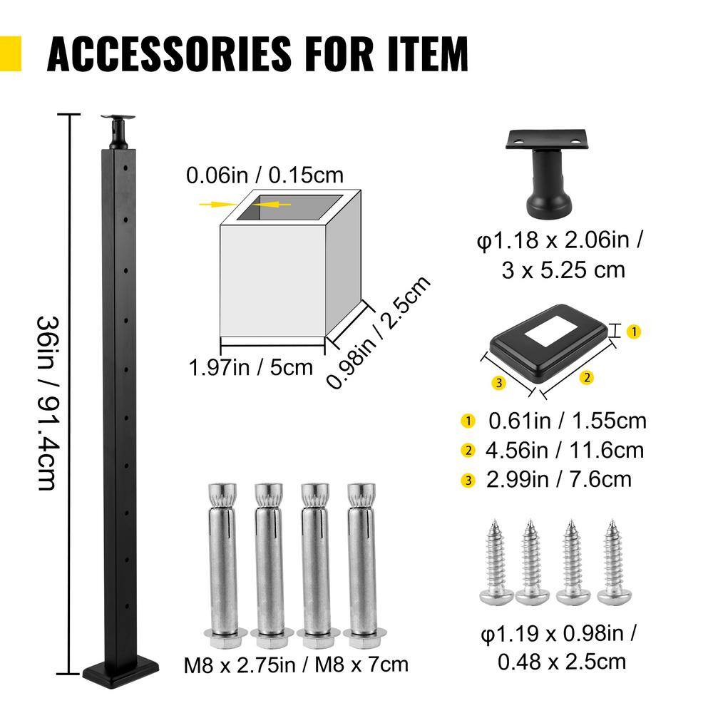 VEVOR Stainless Steel Railing Stairs 36 in. x 0.98 in. x 1.97 in. Cable Railing Post with Mounting Bracket Handrails for Steps LGZHY91.42.5520JLV0