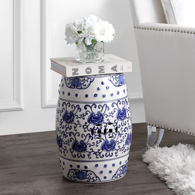 Chinoiserie Ceramic Drum Garden Stool Blue white