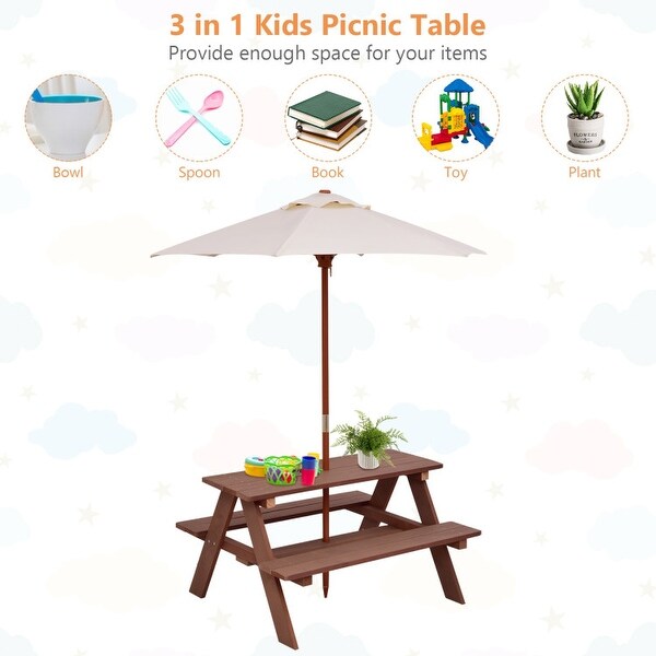 4Seat Outdoor Kids Picnic Table Bench Set with Removable Umbrella