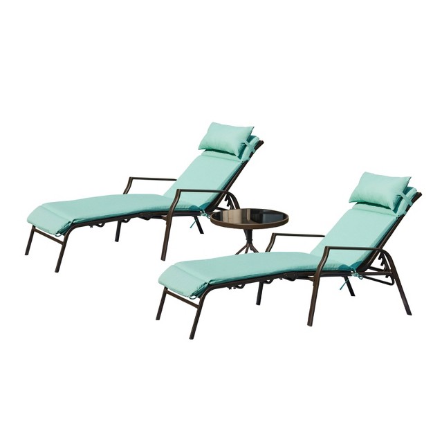 3pc Outdoor Metal Chaise Lounge Set Patio Festival