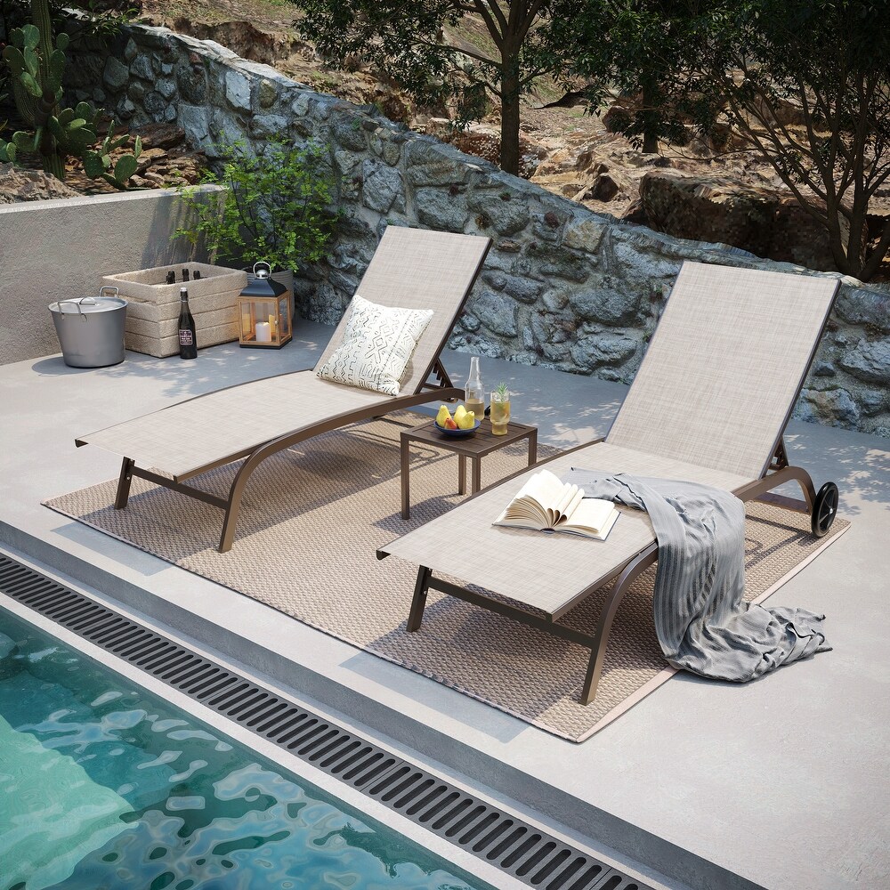 Pellebant Outdoor Patio Chaise Lounge Chairs Set with Table   Set of 3