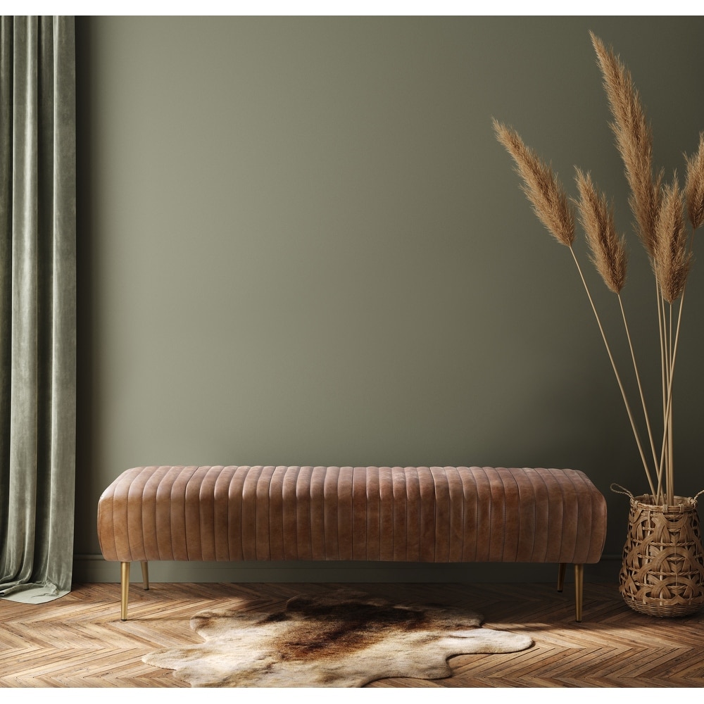 Macari Earo Ribbed Brown Leather Bench