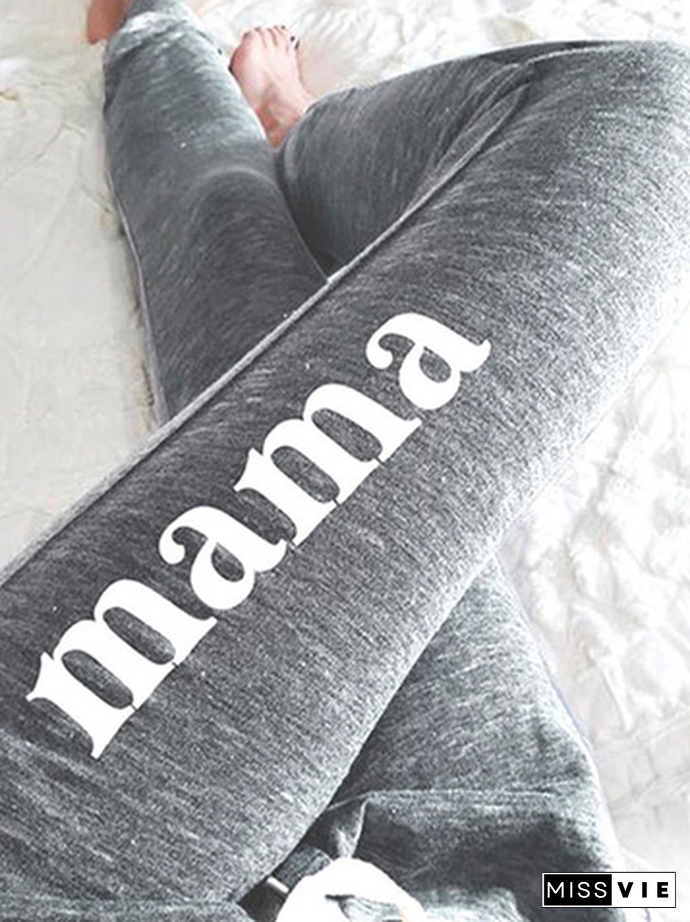 Women Casual Text Letters Autumn Natural Daily Loose Standard Long Regular Size Sweatpants