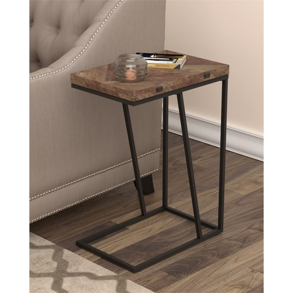 Pemberly Row Expandable Chevron Rectangular Accent Table in Tobacco   Industrial   Side Tables And End Tables   by Homesquare  Houzz