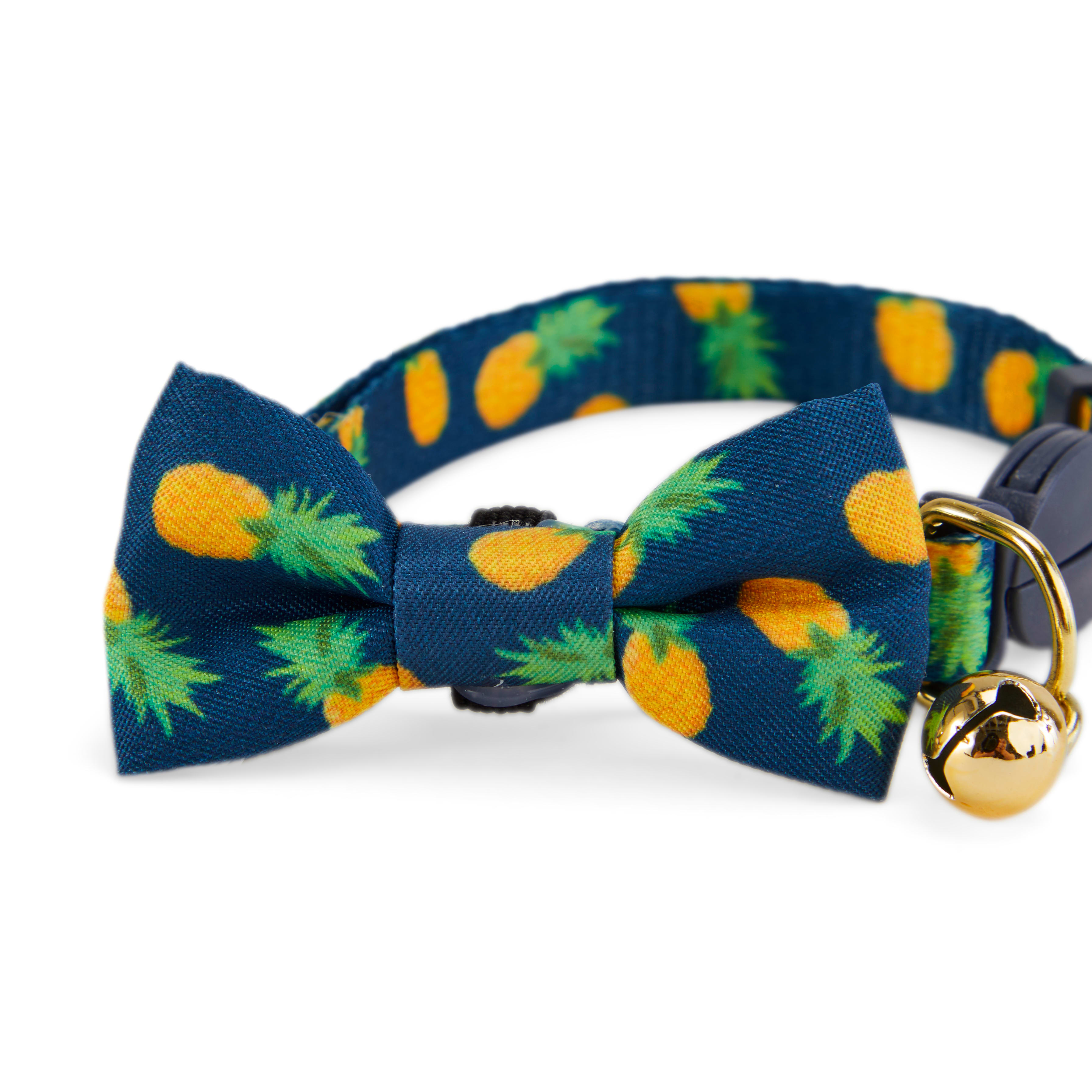 YOULY Navy Pineapple Print Breakaway Bow Tie Cat Collar