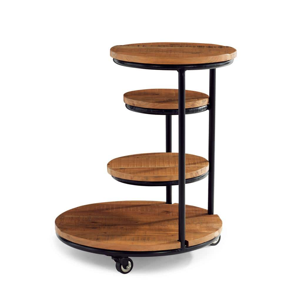 Powell Company Josie 25 in. Natural Wood and Black Metal 4-Tiered Plant Stand Wheels HD1452A19