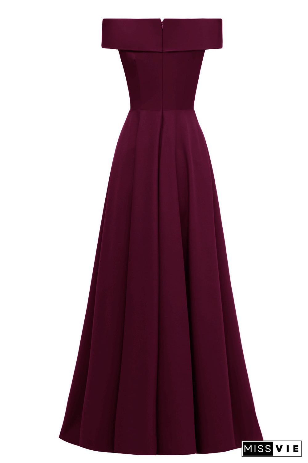 Burgundy A-line Off-the-shoulder Long Formal Dress