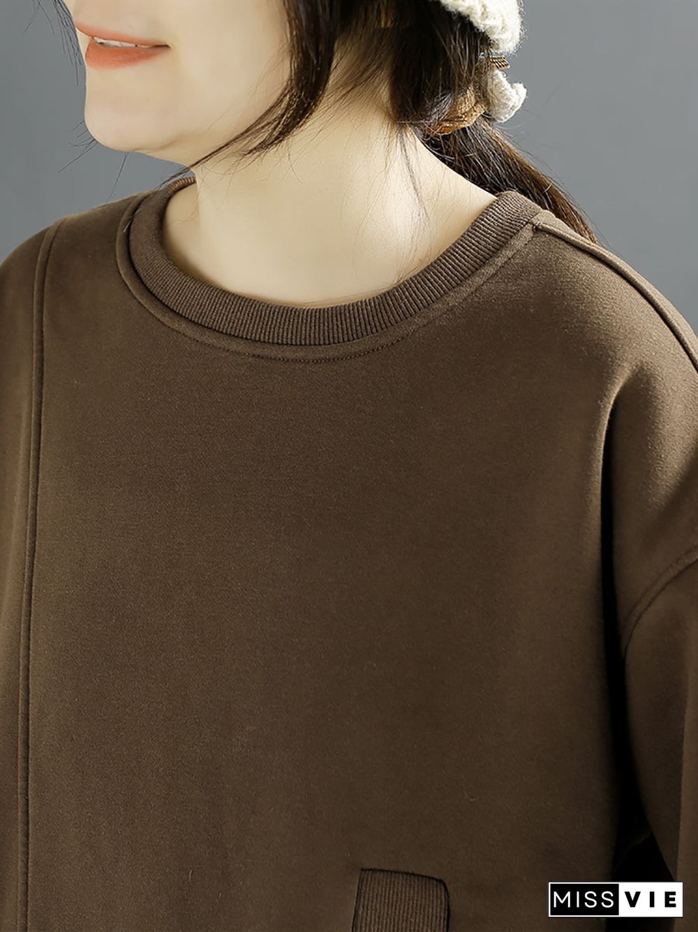 Women Winter Cotton Irregular Spliced Fleece-lined Sweatshirt