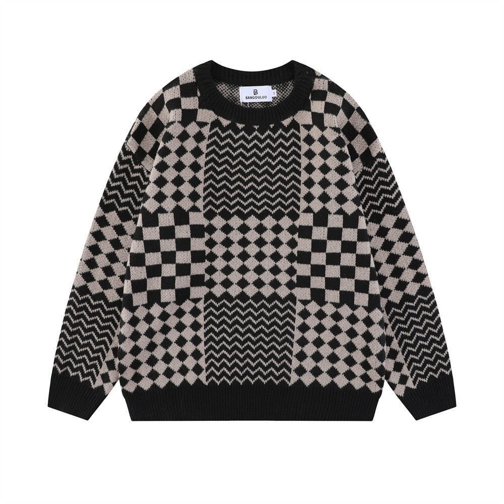 Men's Checkerboard Knitted Pullover Sweater