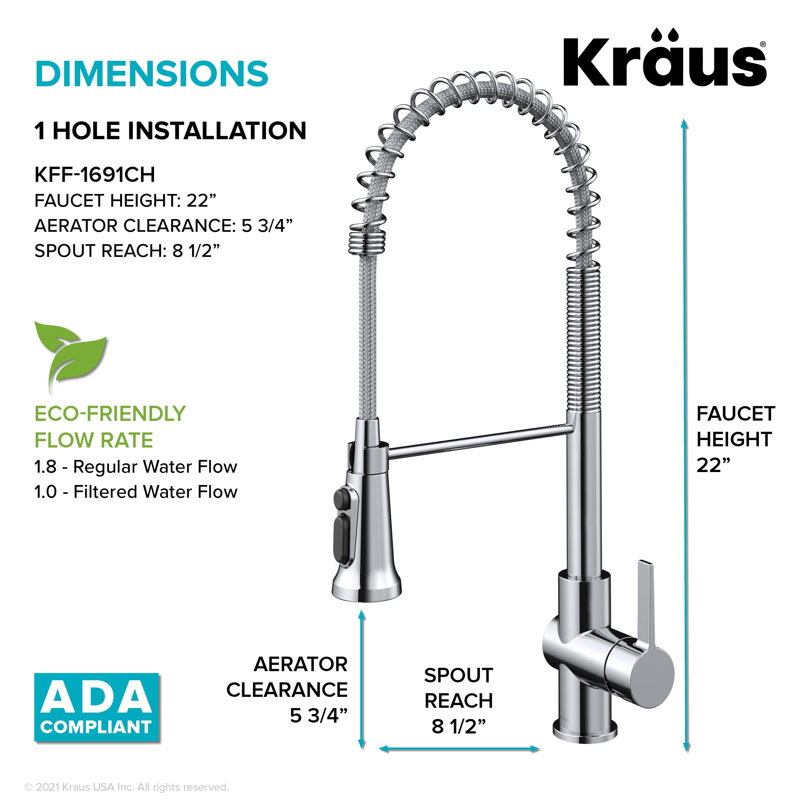 Kraus Britt 2-in-1 Commercial Style Pull-Down Single Handle Water Filter Kitchen Faucet for Reverse Osmosis or Water Filtration System in Chrome