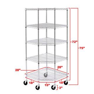 Seville Classics UltraDurable Silver 6-Tier NSF-Certified Corner Steel Wire Shelving Unit (28 in. W x 72 in. H x 28 in. D) SHE15249