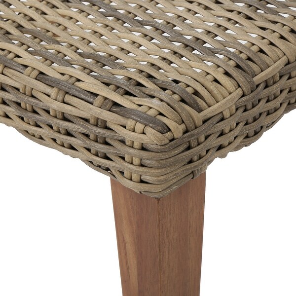 Hampton Outdoor Transitional Wicker and Acacia Wood Ottoman by Christopher Knight Home