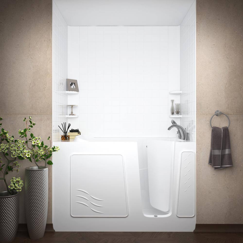 Universal Tubs Rampart 5 ft. Walk-in Whirlpool and Air Bathtub with 4 in. Tile Easy Up Adhesive Wall Surround in White H3060WIRWDCB