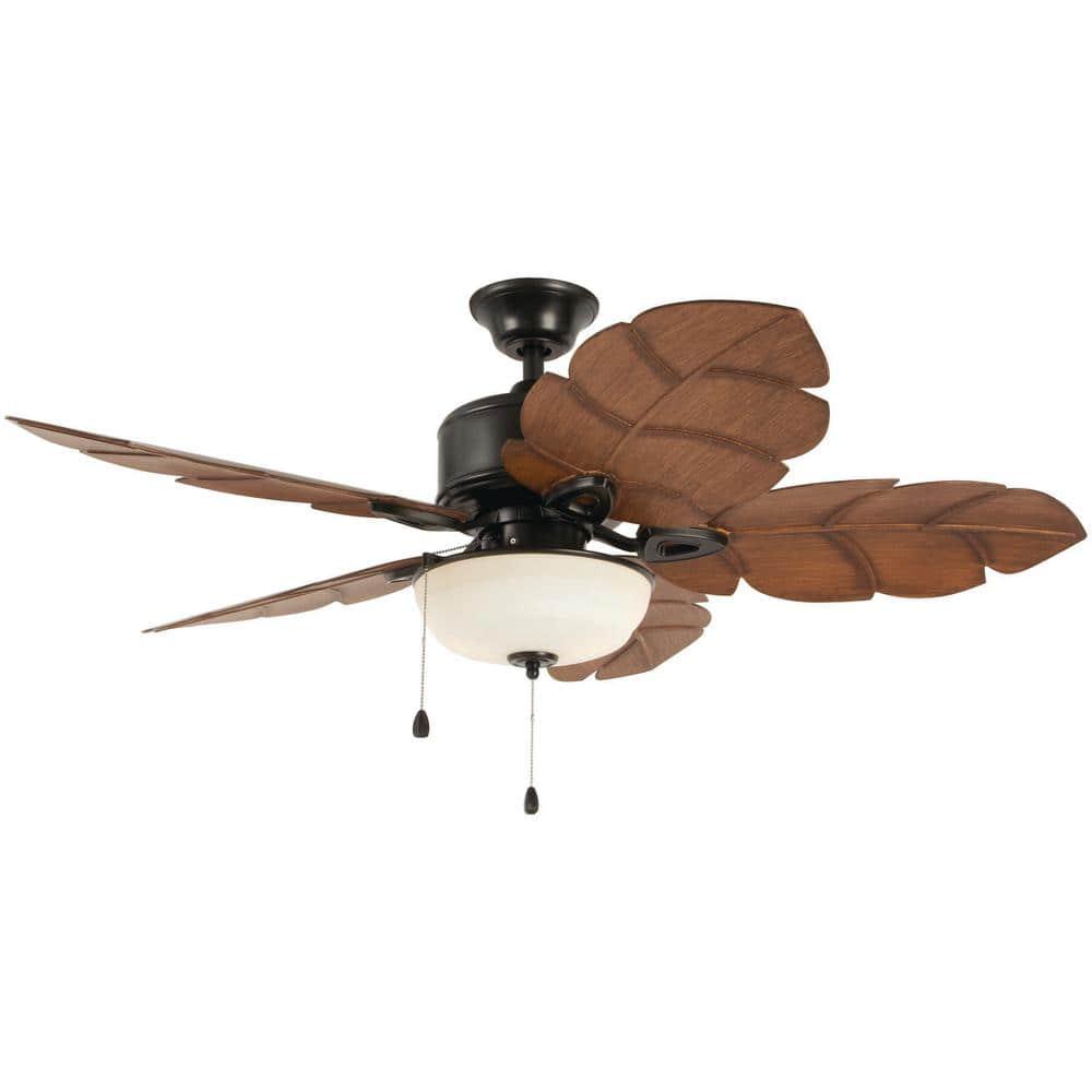 Home Decorators Collection Palm Cove 52 in IndoorOutdoor LED Natural Iron Ceiling Fan with Light Kit Downrod and Reversible Motor