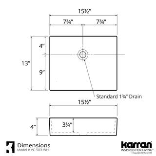 Karran VC-503-WH Valera 16 in. Vitreous China Vessel Bathroom Sink in White VC-503-WH