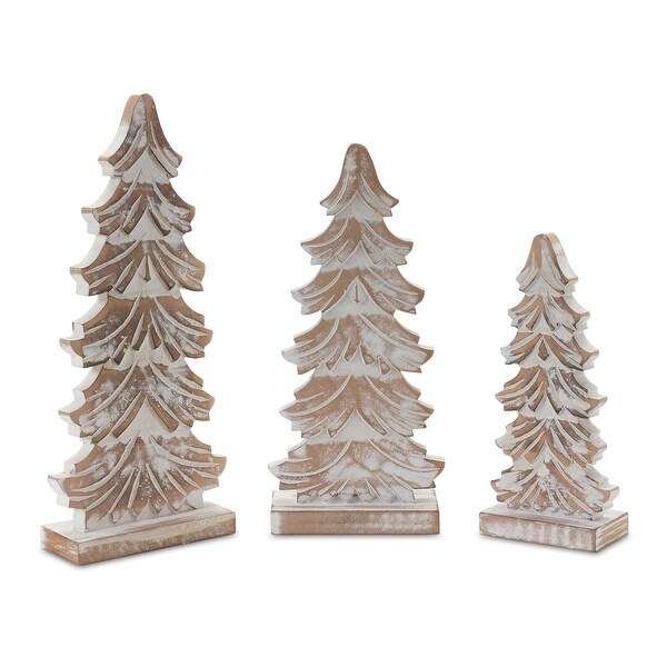 Wood Carved Pine Tree (Set of 3)