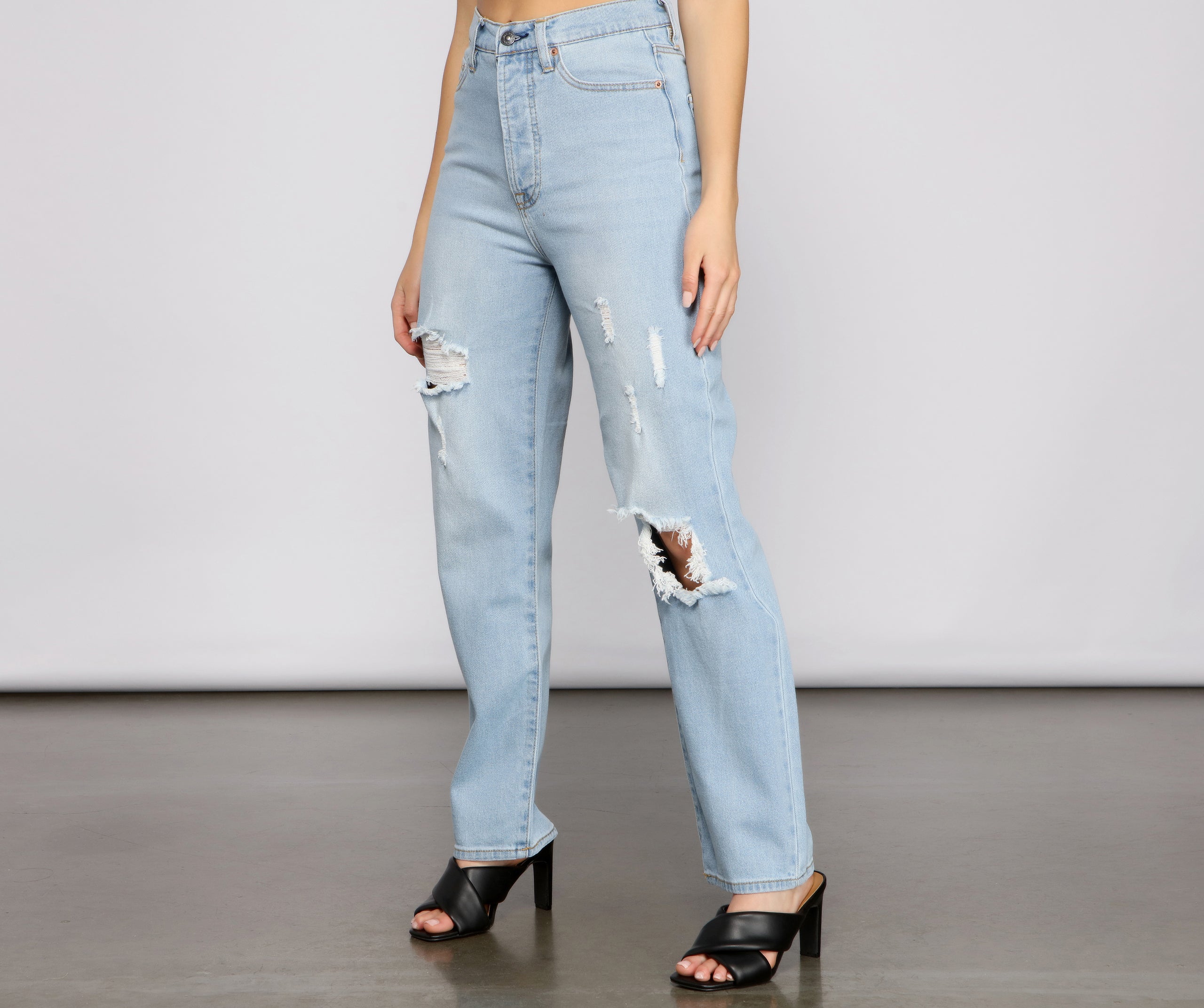 Iconic High Rise Destructed Boyfriend Jeans