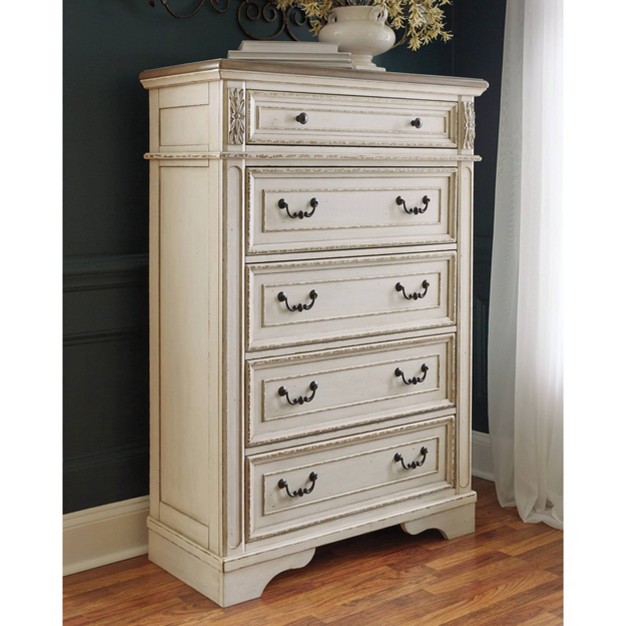 Realyn 5 Drawer Chest Chipped White Signature Design By Ashley