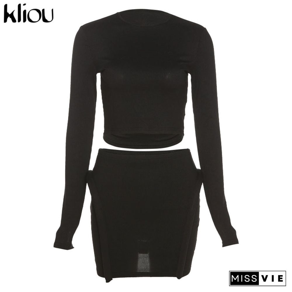 Kliou Knitted Stitching Mini Dress Women Hipster Skinny Three-Dimensional Decoration Bodycon Long Sleeve Turtleneck Streetwear