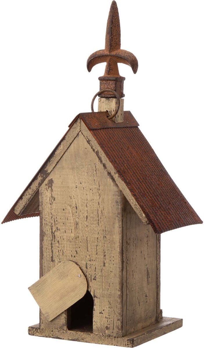 Glitzhome Distressed Solid Wood Bird House， 13.11-in