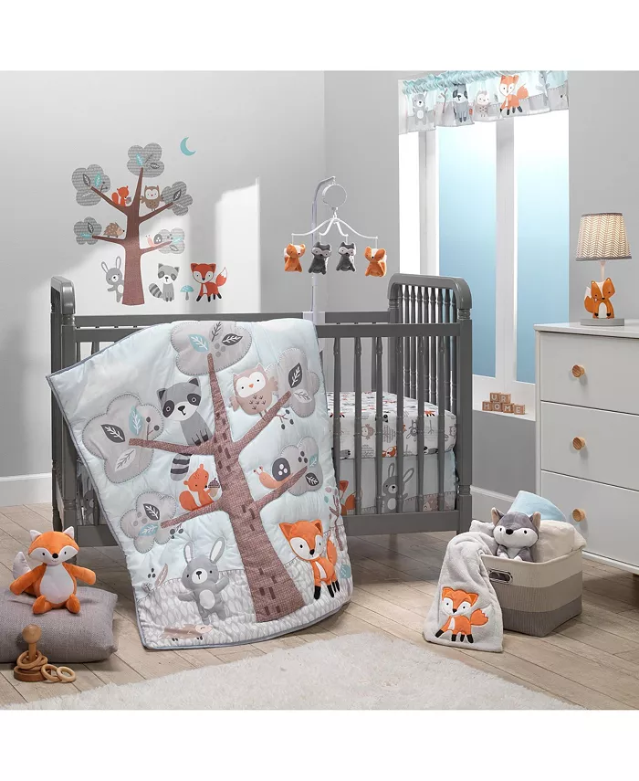 Bedtime Originals Woodland Friends 3-Piece Animals Mint Gray Crib Bedding Set