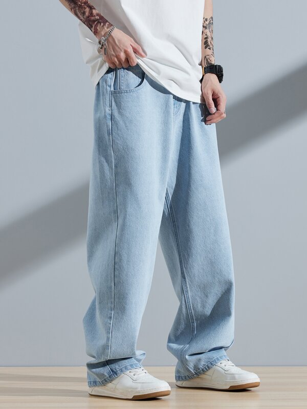 Men Cotton Slant Pocket Loose Fit Jeans