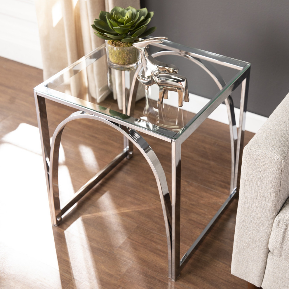 Stevenly Square Glass Top End Table   Contemporary   Side Tables And End Tables   by VirVentures  Houzz