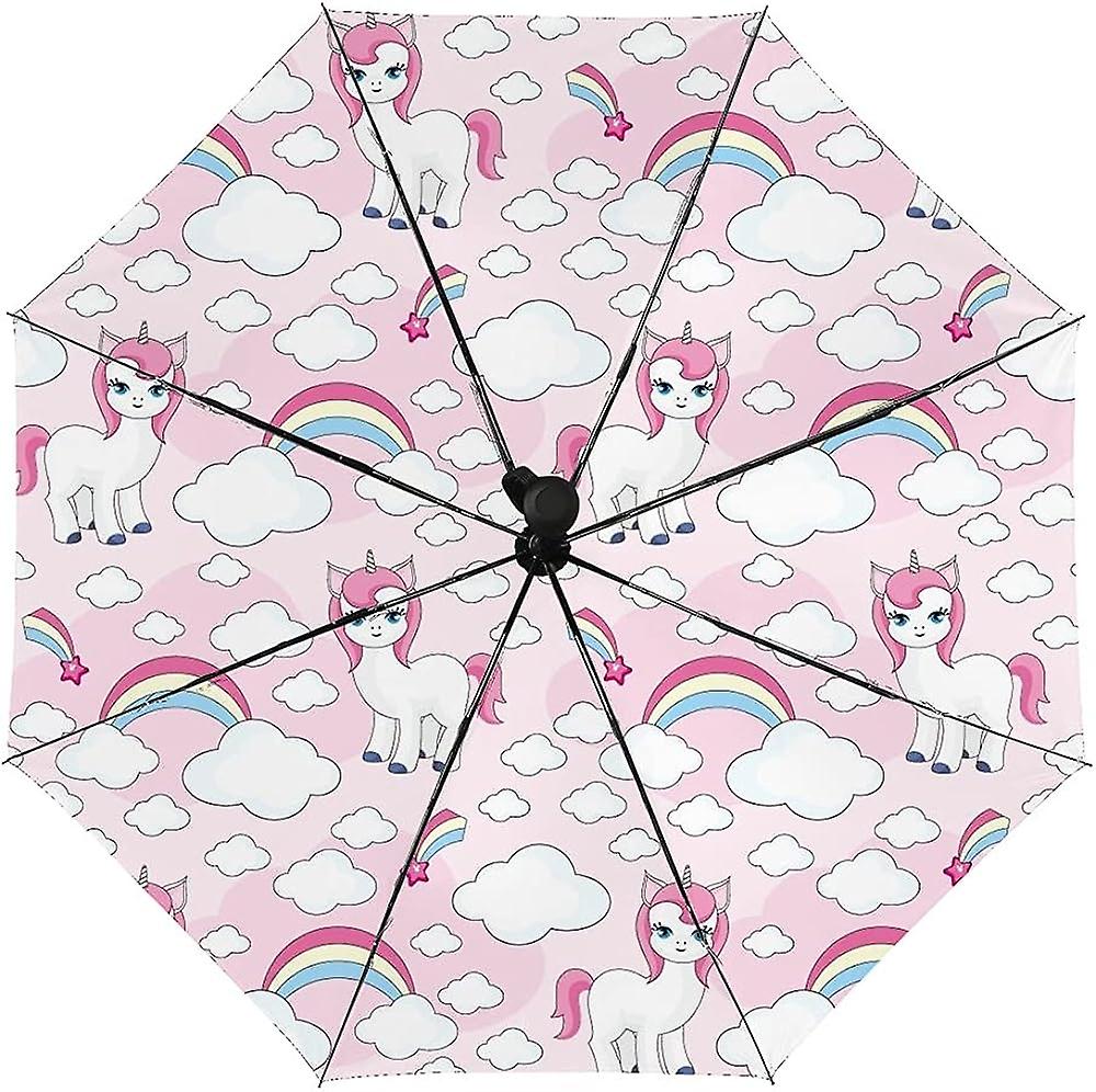 Colourlife Travel Umbrella Fairy Cute Unicorns Automatic Windproof Foldable Umbrella For Sun and Rain