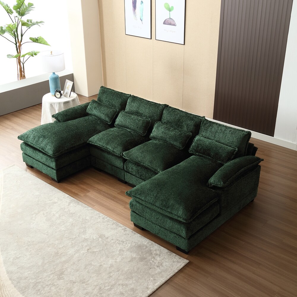 Emerald Modern Large U Shape Sectional Sofa with Throw Pillows and Cushions