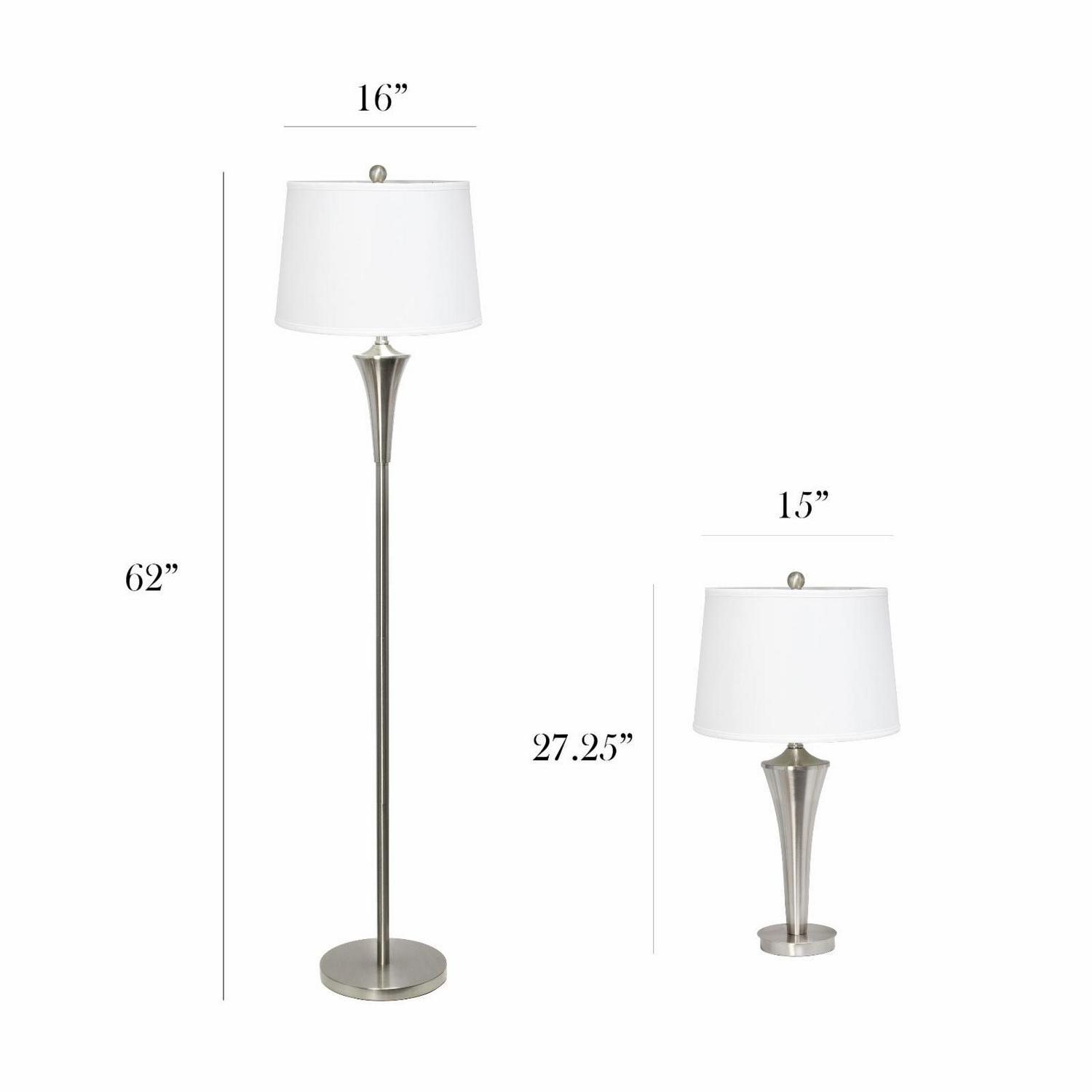 Elegant Designs Tapered 3 Pack Lamp Set (2 Table Lamps， 1 Floor Lamp) with White Shades