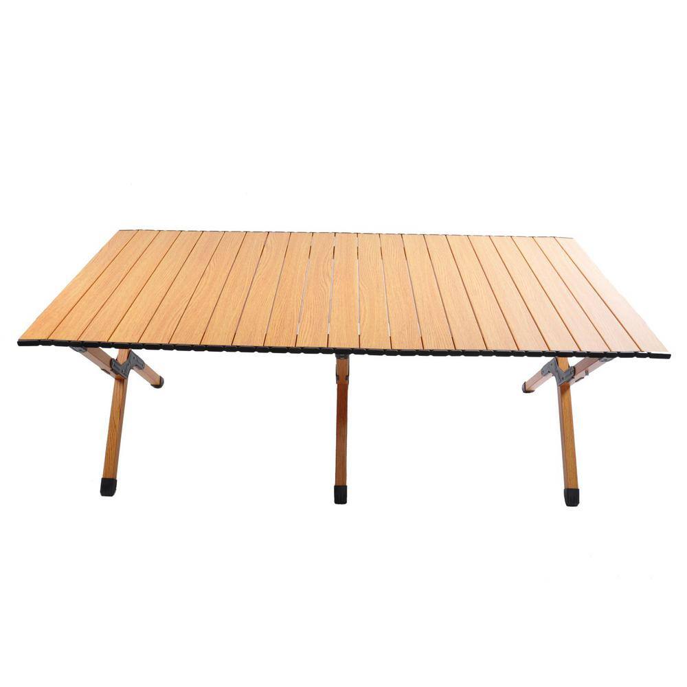 Tidoin Brown Rectangle Aluminum Alloy Outdoor Picnic Table with Folding X-Shape Leg and Storage Bag QD-YDW2-778