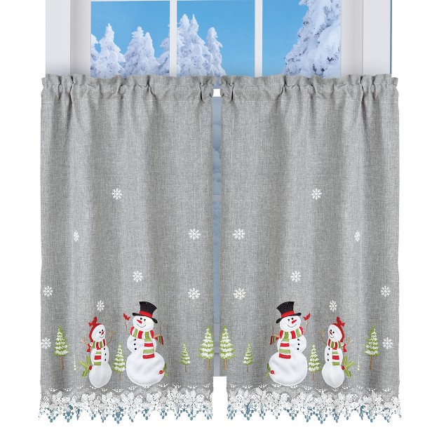 Collections Etc Lace Bordered Snowman Curtains