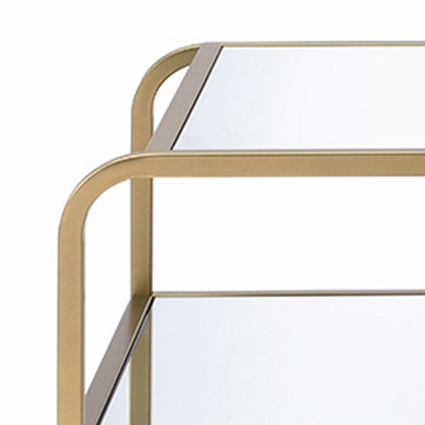 23 Inch 2 Tier Metal Frame Mirrored End Table， Gold and Silver - 23.25 H x 24 W x 28 L