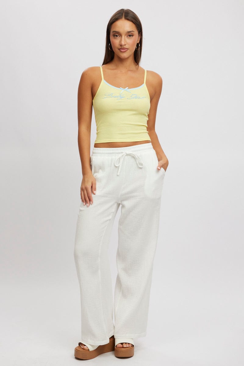 White Wide Leg Pants Elasticated Waist